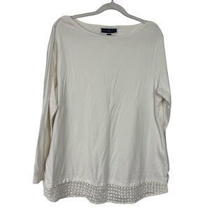 Karen Scott Long Sleeve White T-Shirt With Lace Hem Border Women’s Size XL